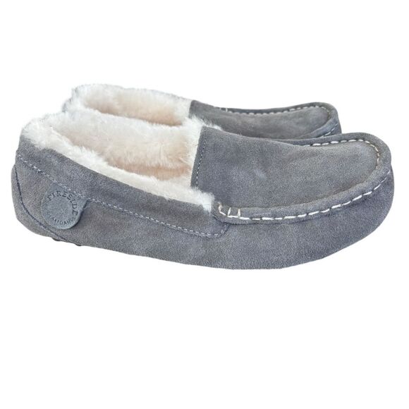 Women's Fireside by Dearfoams Mel Genuine Shearling Gray Moccasin Sz 8 - Picture 3 of 11